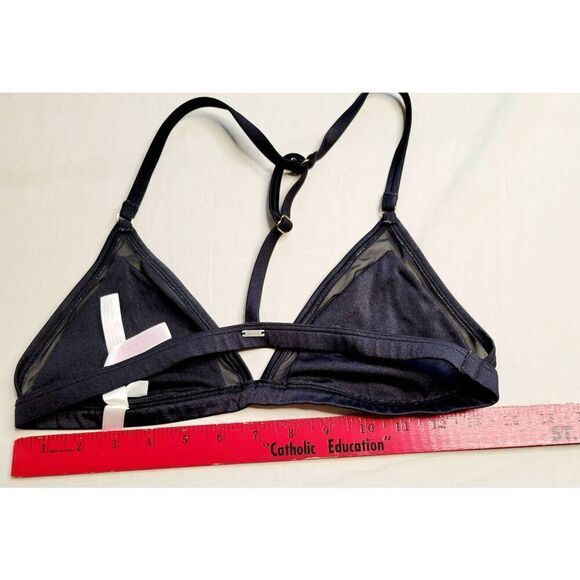 Swim top Bra Victoria's Secret Pink  black racerback  large mesh trim - Picture 3 of 6